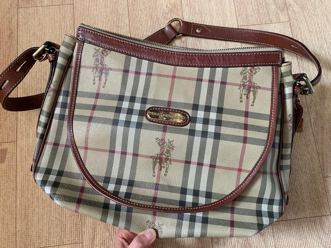 레트로 체크 폴로 POLO 숄더백 버버리 소가죽