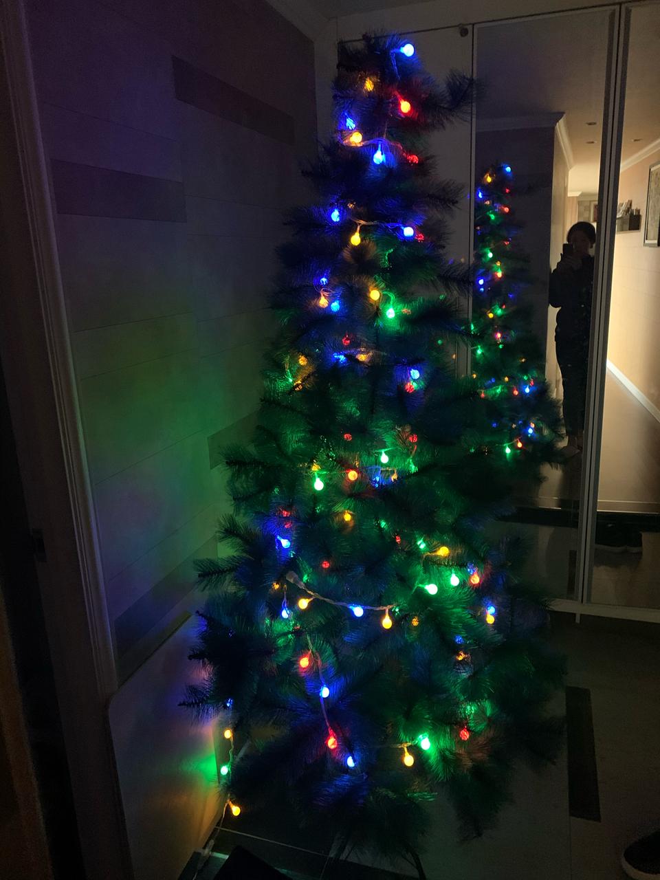 크리스마스 트리와 전구 그리고 오너먼트