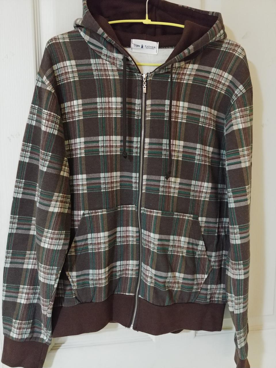 밤색체크후드짚업 실측