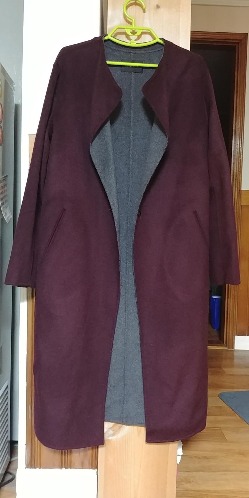 (네고가능)모80 여성 와인색 캐시미어 코트, 머플러