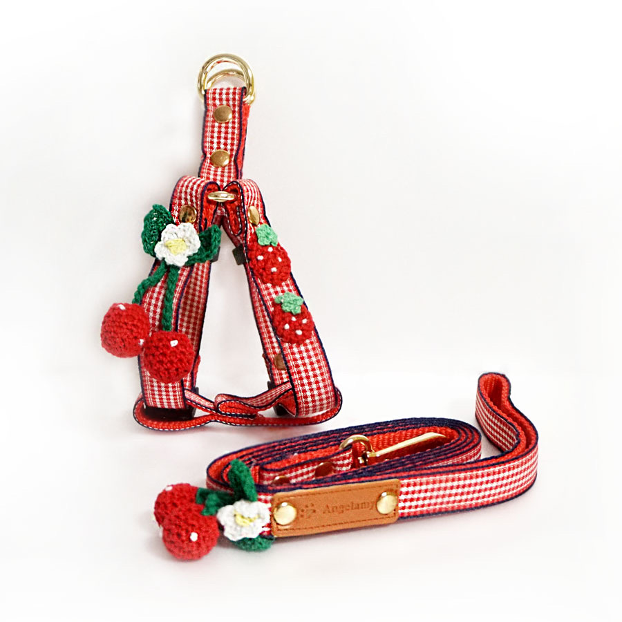 강아지 체리 하네스 리드줄 세트