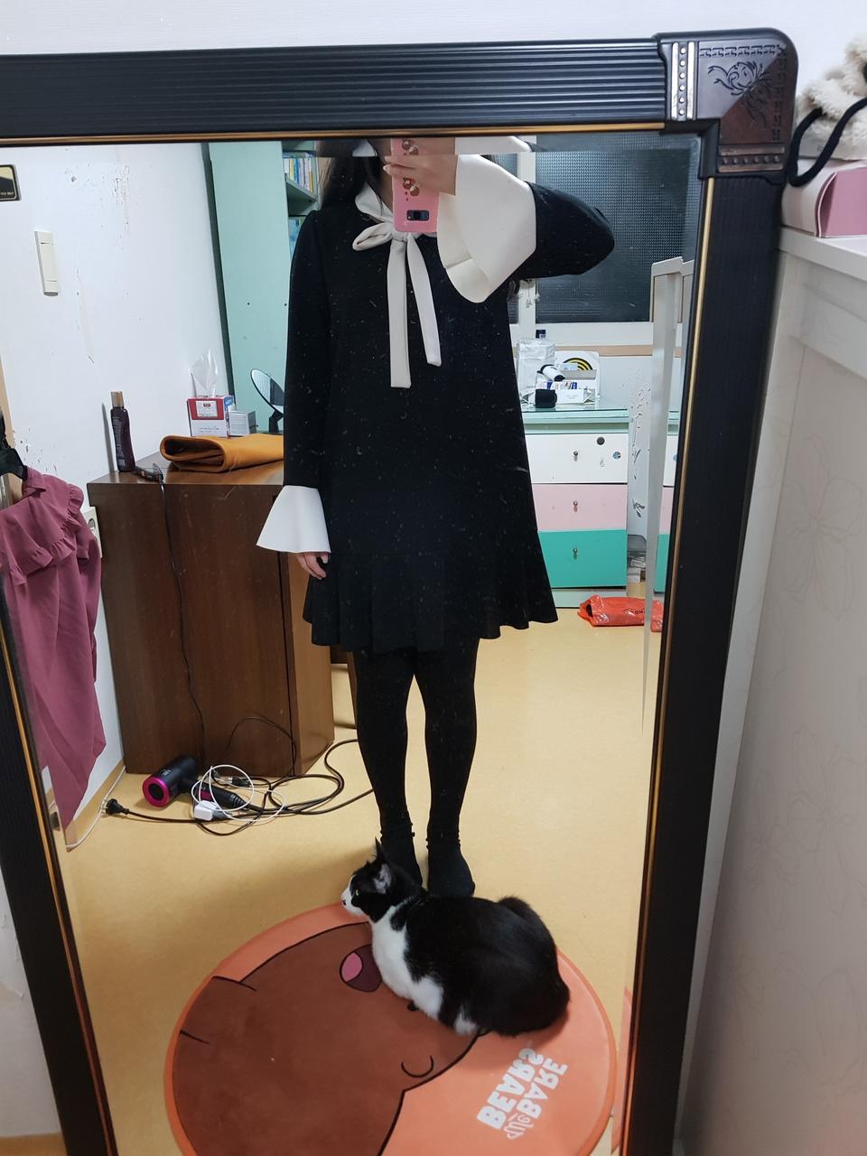 리본 소매 플레어 원피스