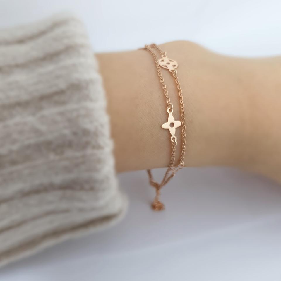 14K 로즈골드 두줄 팔찌