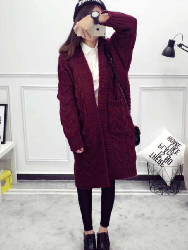 [새상품] ❤ 와인색 꽈배기 니트 롱 가디건 ❤