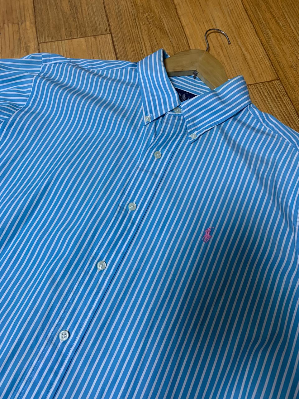 폴로 스트라이프 남방 셔츠 스카이블루 컬러 핑크포니 105
