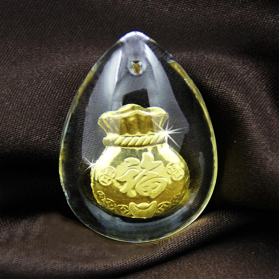 새 24K 복주머니 순금 크리스탈 공예 목걸이 금 고급 선물