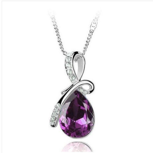 새 보라색 크리스탈 물방울 체인 목걸이 선물 보석 고급 