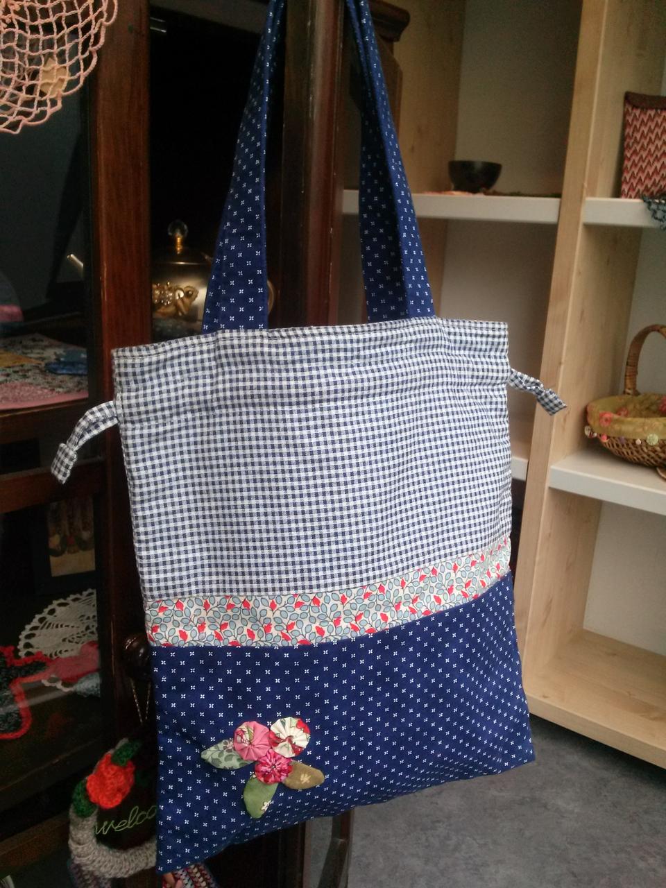 퀼트 블루패치 핸드메이드 가방