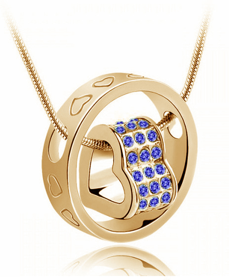 새 파랑색 18K 크리스탈 여성 목걸이 라인석 선물 하트 