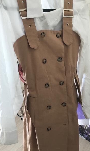 트렌치 슬림 원피스 & 실크 박시 블라우스