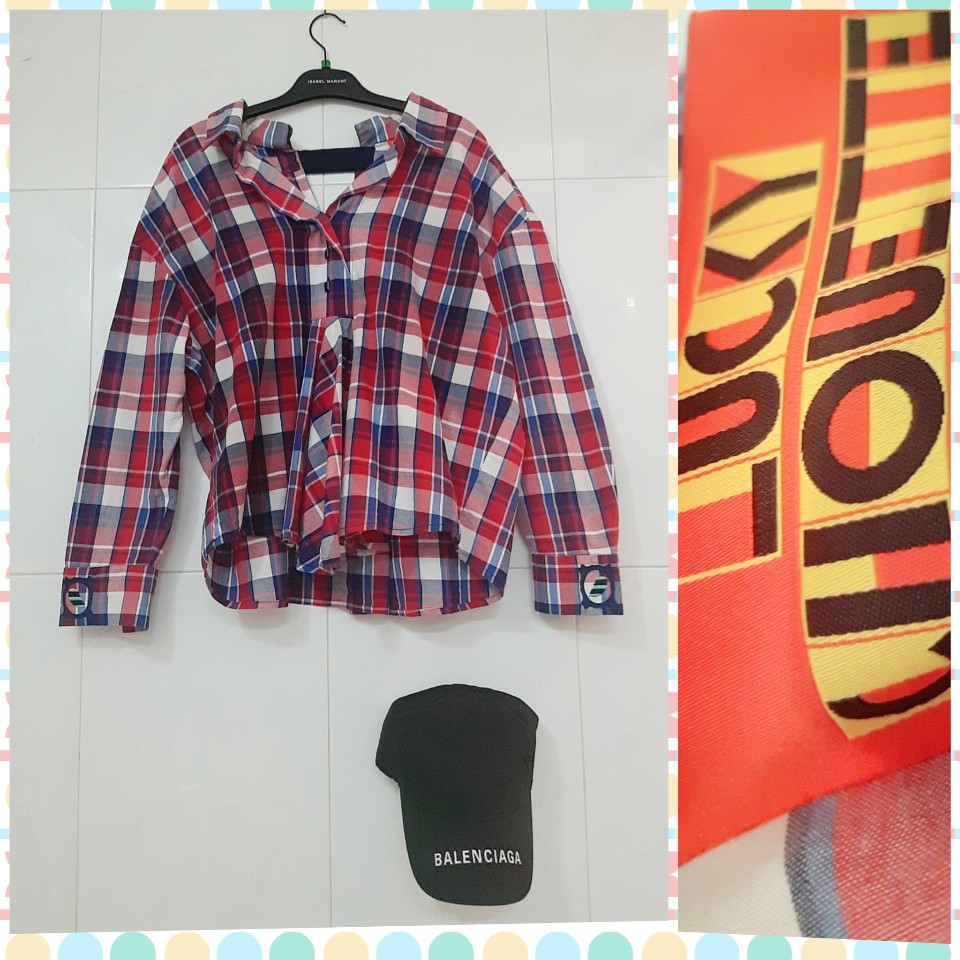 정품)럭키슈에뜨 체크 오플숄더 블라우스 셔츠 럭키슈에트 lucky