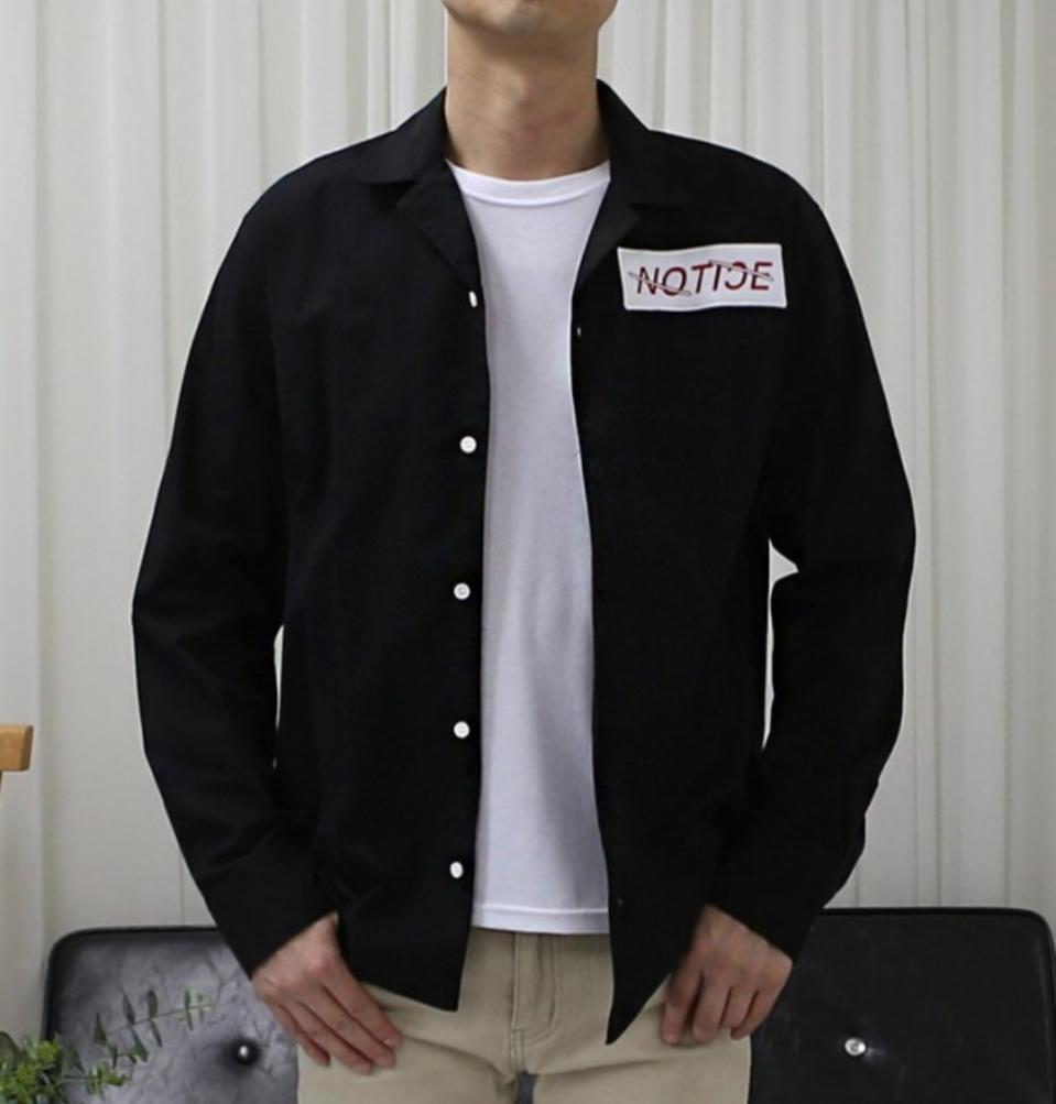 가슴패치 오버핏 오픈 카라 코튼셔츠