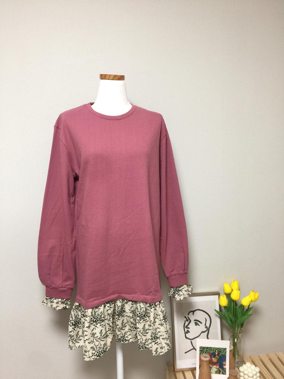 (새) 코랄 플라워 밑단 롱 맨투맨 겸 미니원피스