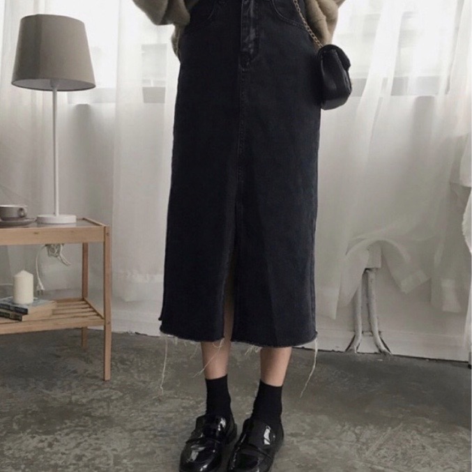 흑청 미디스커트