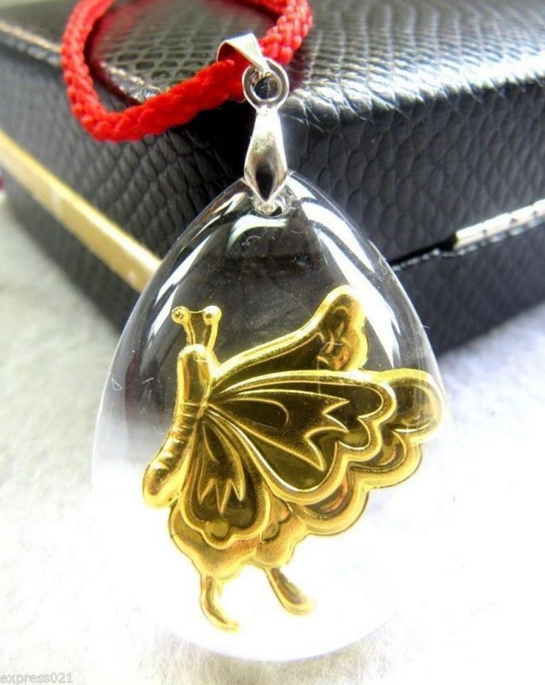 새 나비 24K 순금 크리스탈 공예 황금 목걸이 금 고급 선물