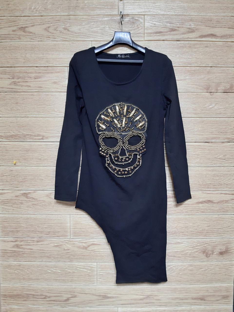 (새거) 해골장식 언발 롱티셔츠 55