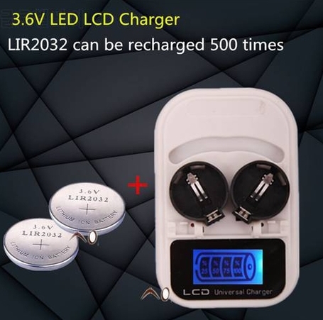 3.6V LIR2032 충전용리듐건전지2개 + LCD 2슬롯충전기