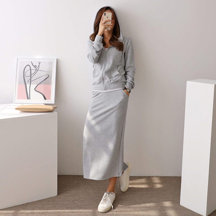 인기 후드  H 집업 스커트 세트(FREE,XL) 블랙 그레이(택포함)