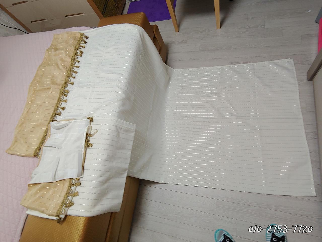 왕자행거봉커튼2P (아이보리줄무늬컬러&금색테두리원단장식)