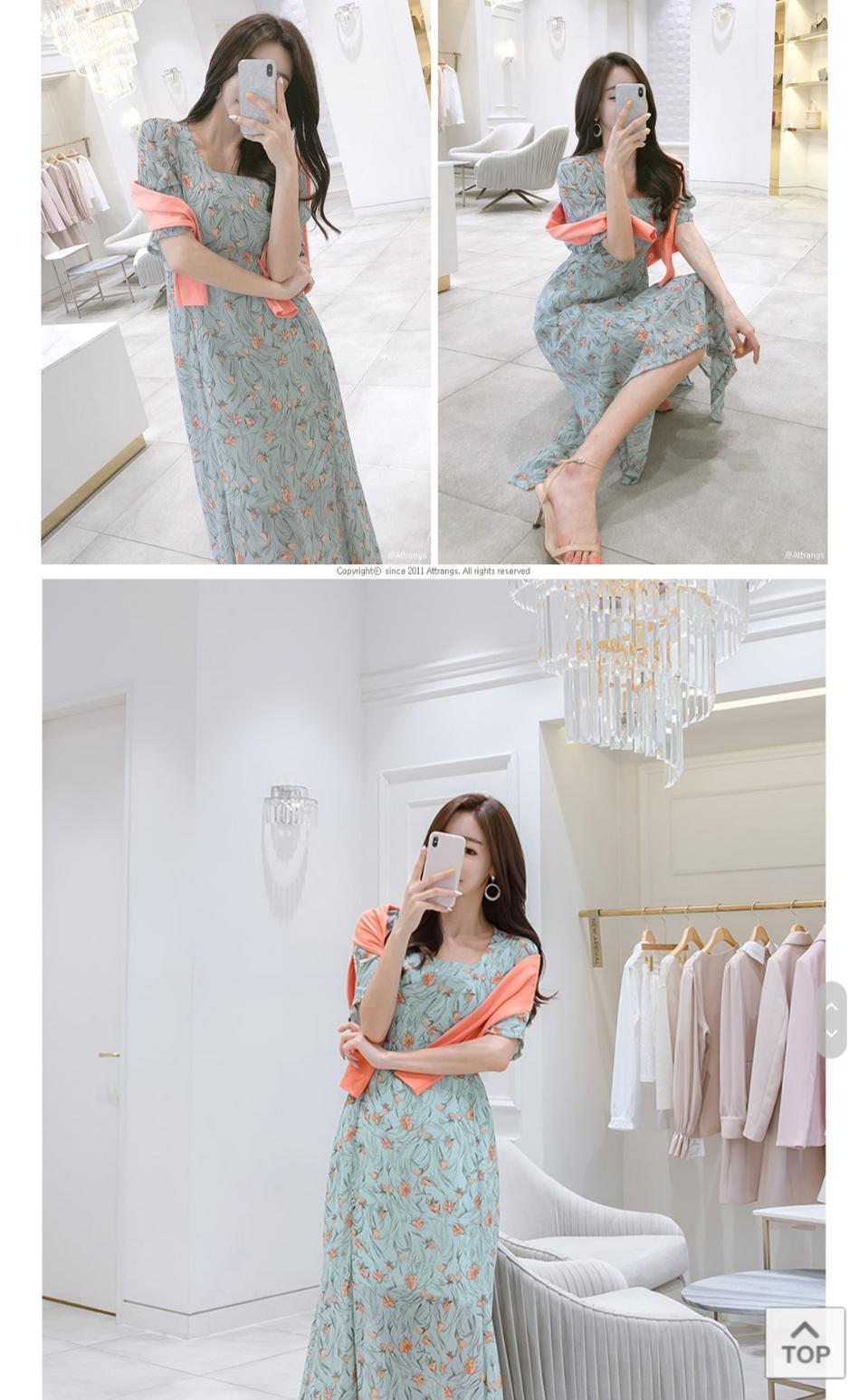 스퀘어넥 플라워 원피스