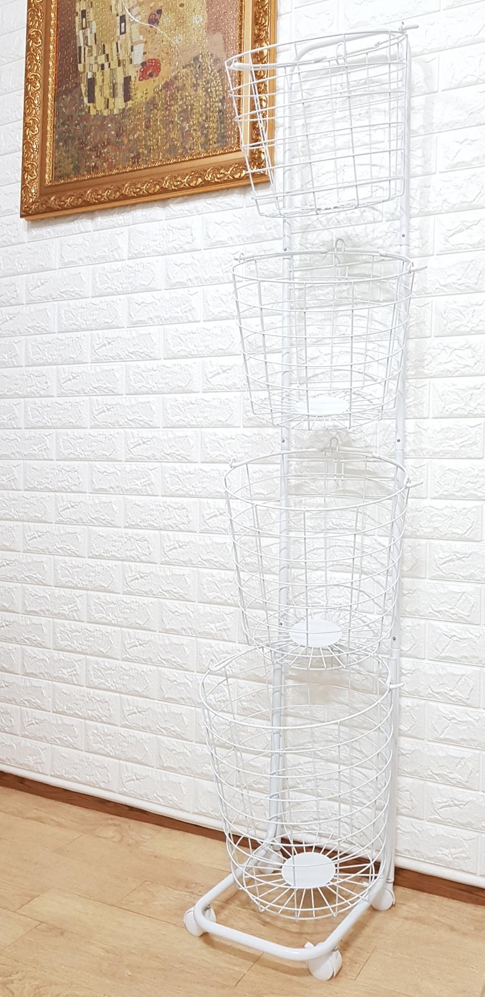 이동식 철제 4단 빨래바구니 세탁바구니 분리수거함 화이트