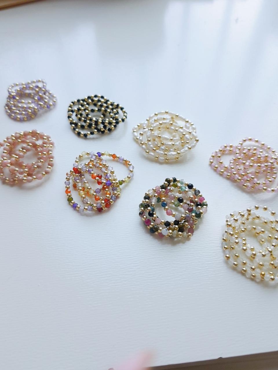 천연 원석 비즈 반지 동백이반지