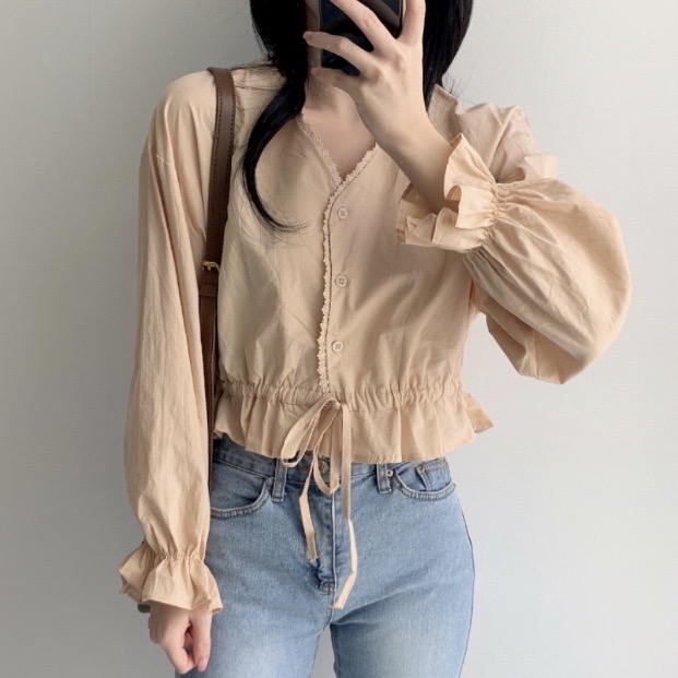 레이스 크롭 블라우스