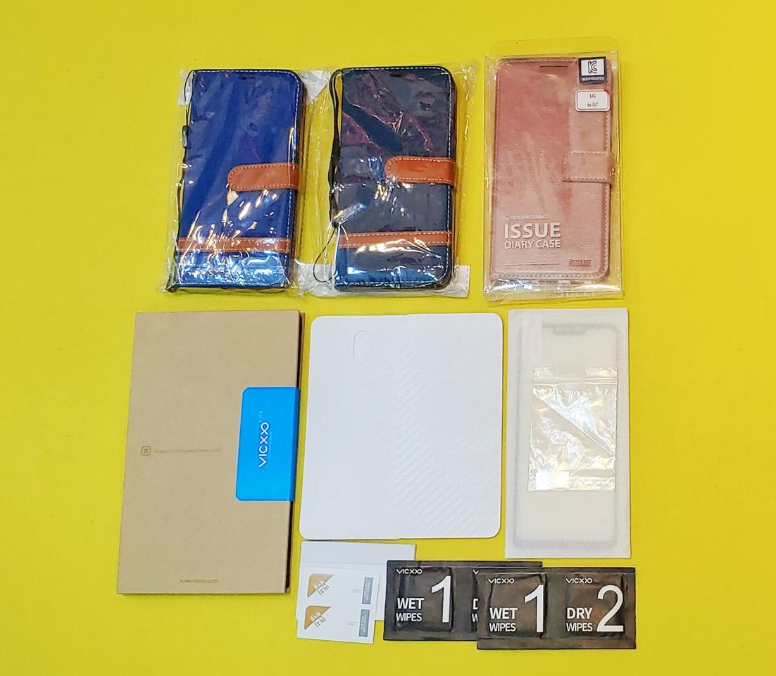 [거래완료] LG엘지 G7용 다이어리케이스+액정강화유리+후면보호필름 등