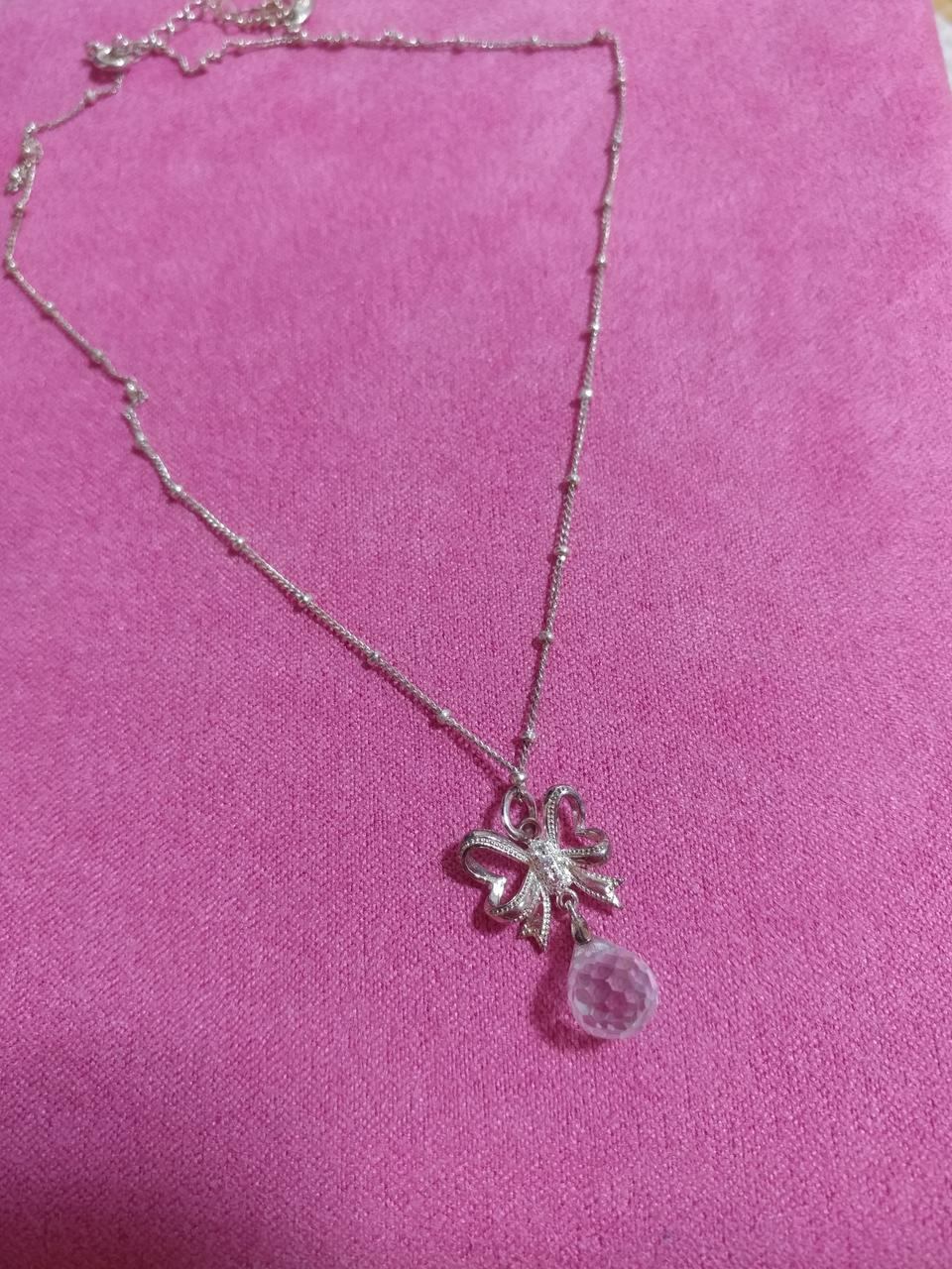 리본 큐빅 실버 목걸이