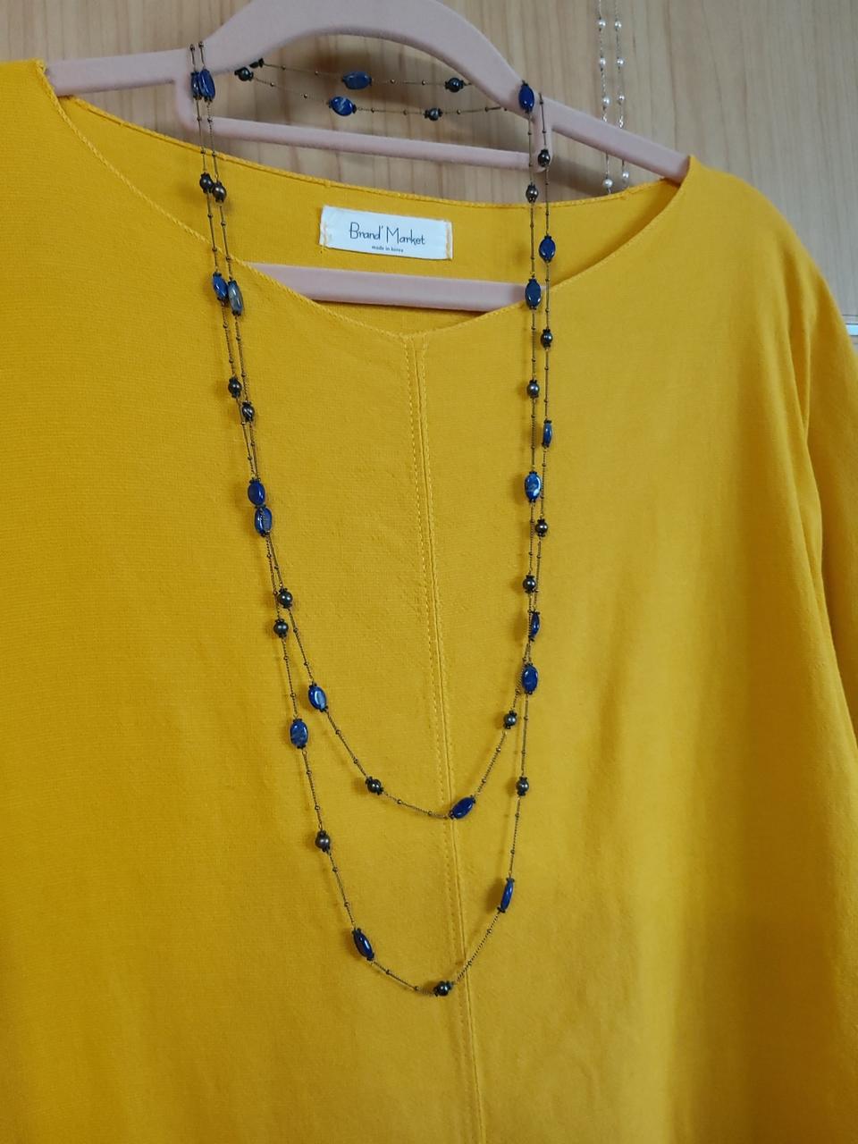 청금석과 흑진주  빈티지 2줄목걸이