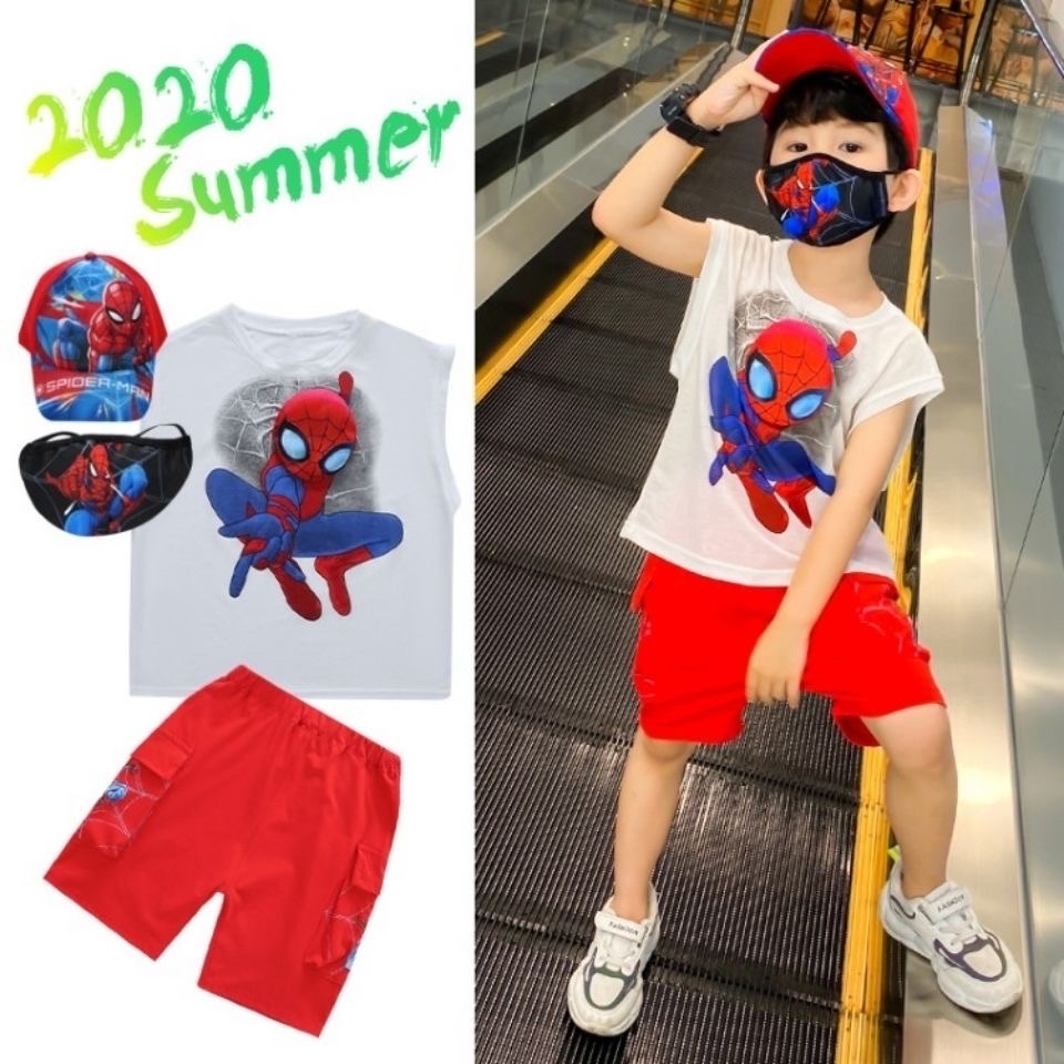 (미개봉 새상품) 남아 마블스파이더맨 반팔 4종세트 모자 마스크 포함