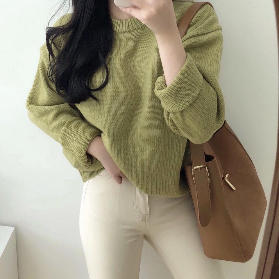 그린 연두 데일리 포근 니트