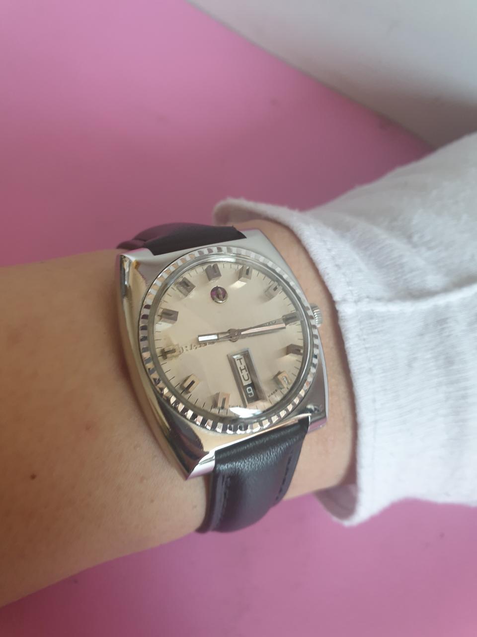 빈티지 RADO 남성용 자동식 가죽밴드 시계