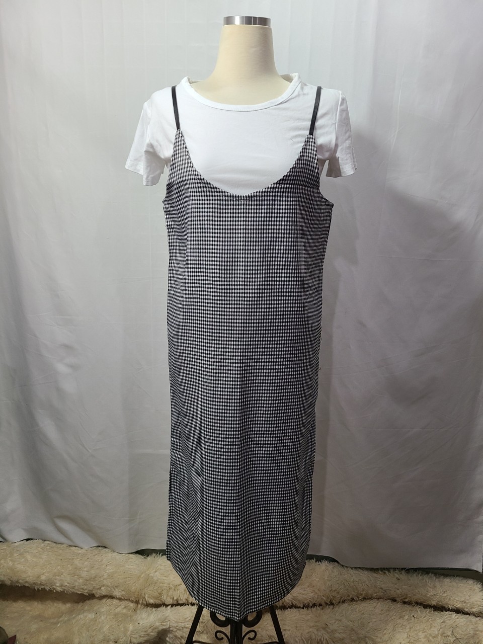 원피스반팔세트 체크 롱원피스