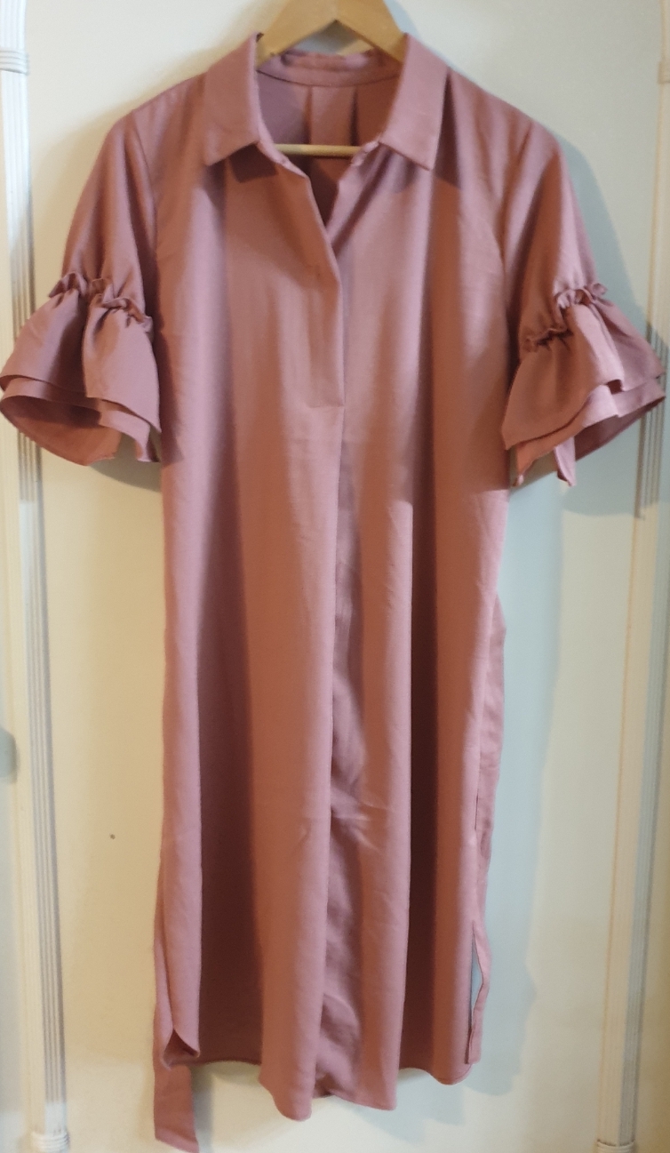 [free]카라v넥 프릴소매 벨티드 반팔원피스