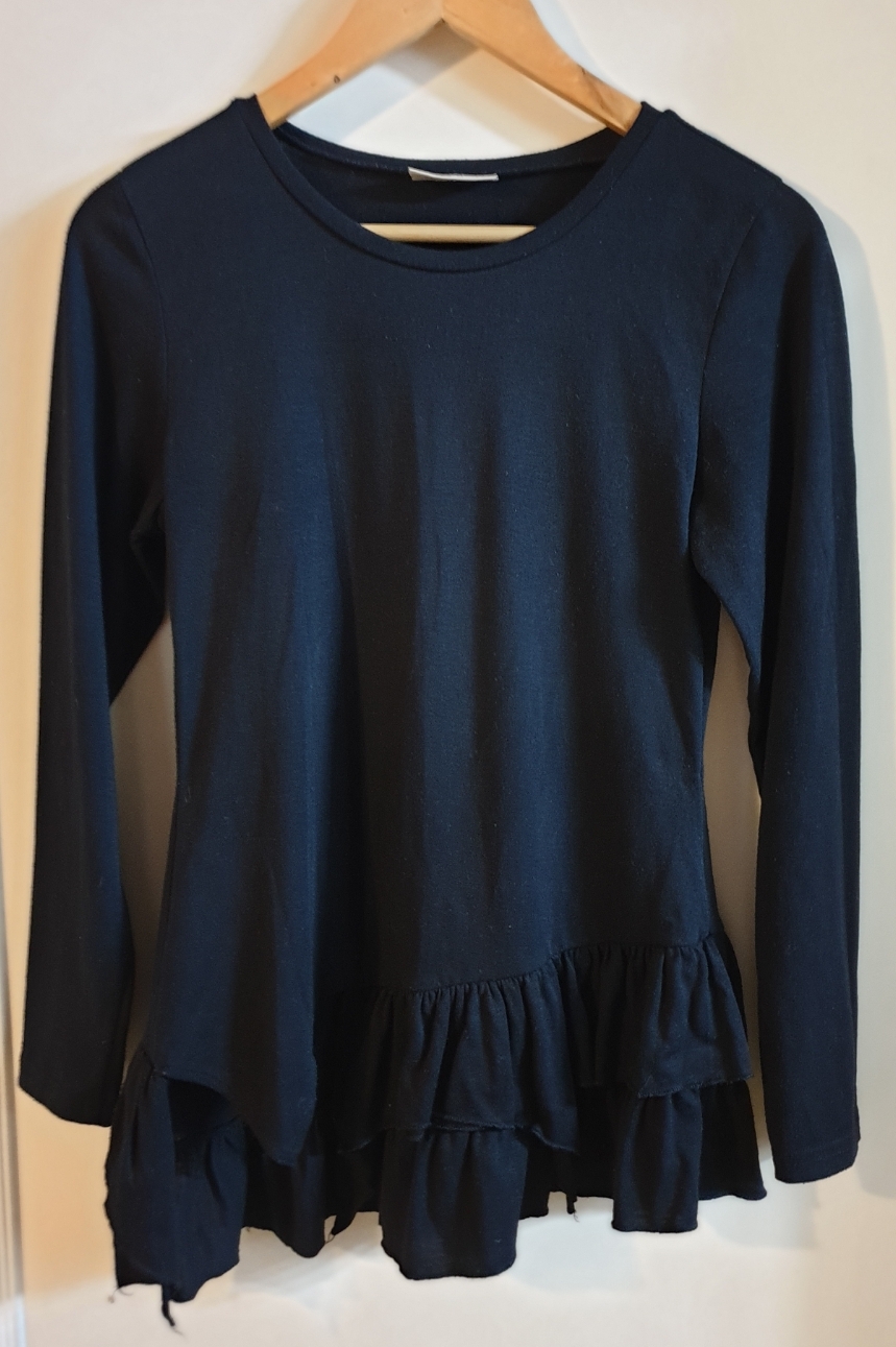 [55~66]밑단 언발프릴 라운드넥 티셔츠1+1