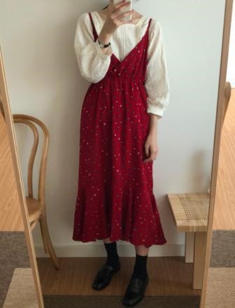 레드 뷔스티에 롱 원피스