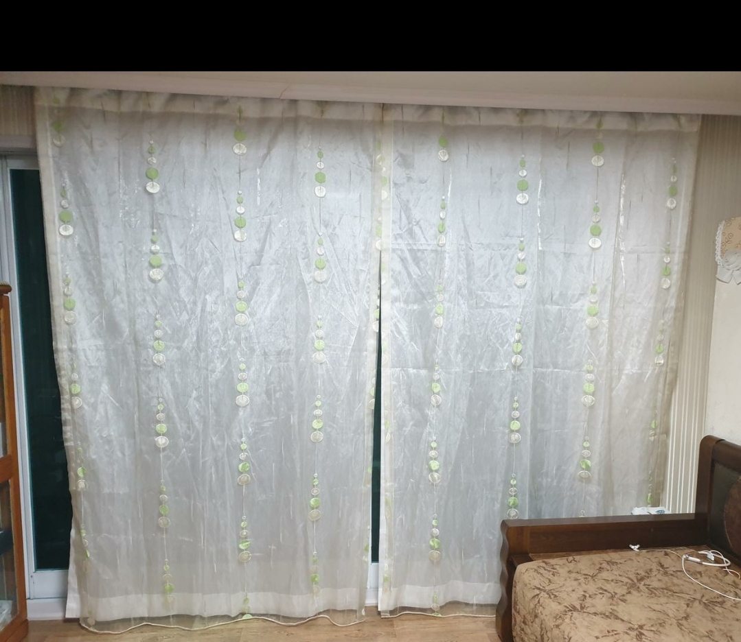 레일이중 자수 커튼 한세트300-230