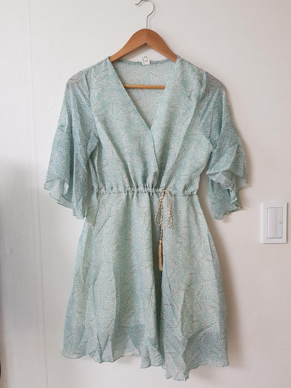 민트 태슬 블라우스겸 미니원피스