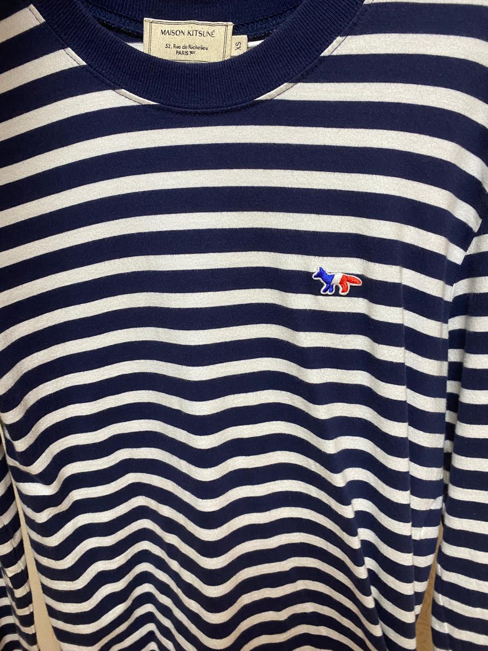 메종키츠네 스트라이프 티셔츠 네이비 xs