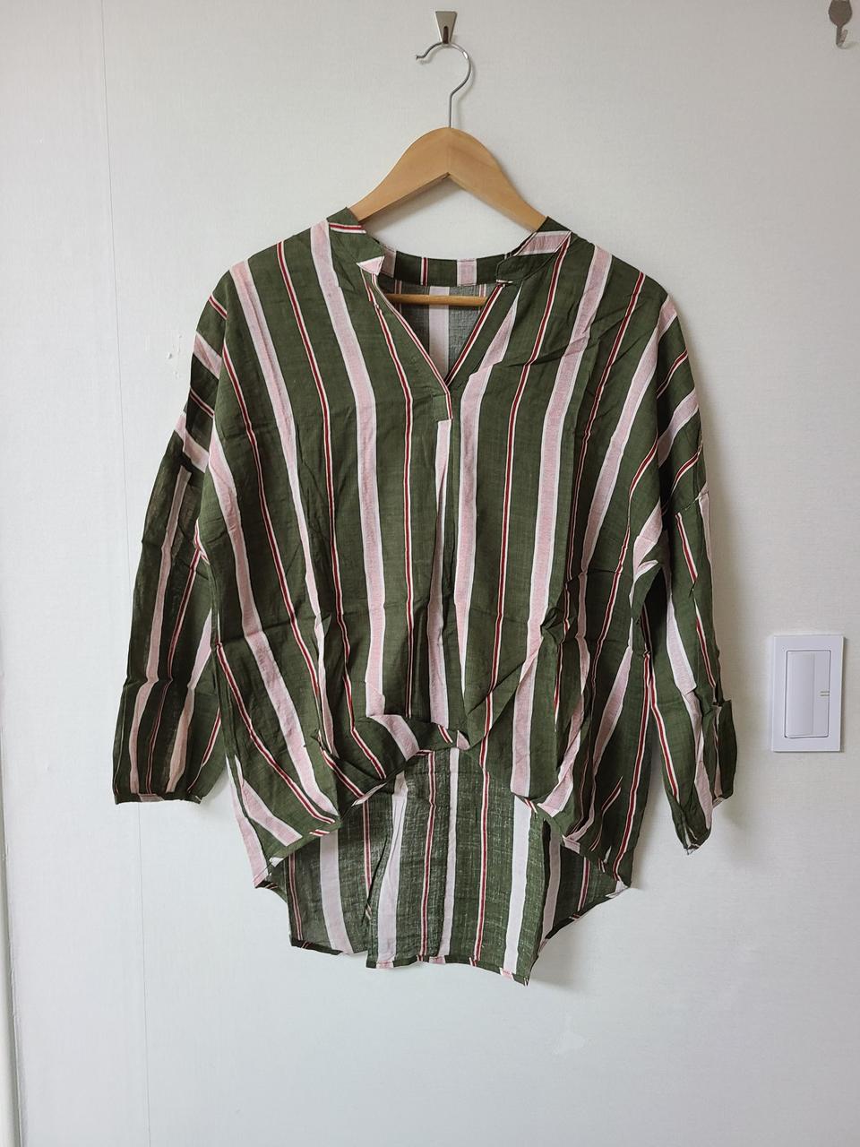 그린 스트라이프 박시 남방