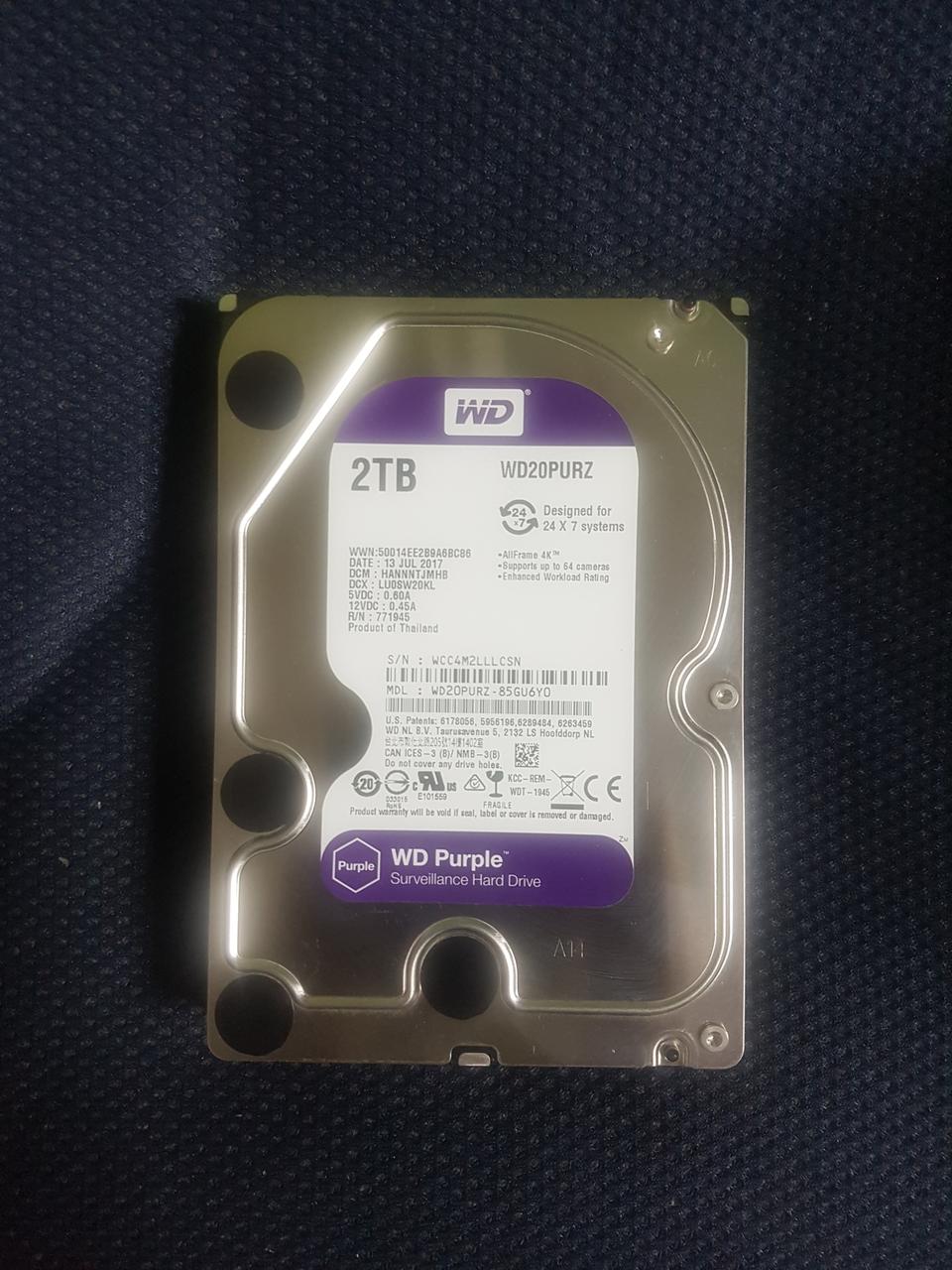 WD 2테라 퍼플 신형 하드 디스크 2TB HDD 무상남음