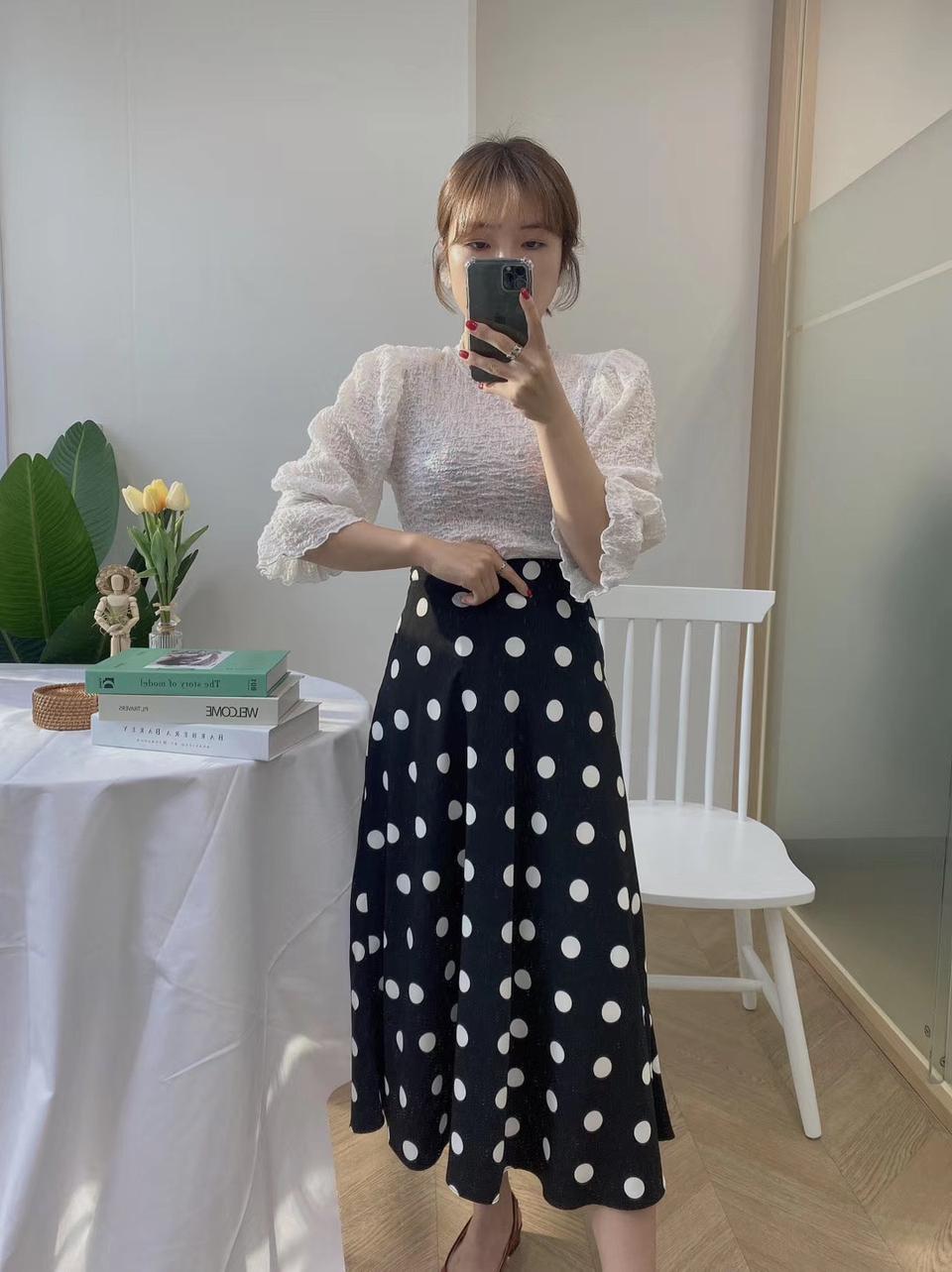 땡땡이 머메이드 밴딩 스커트