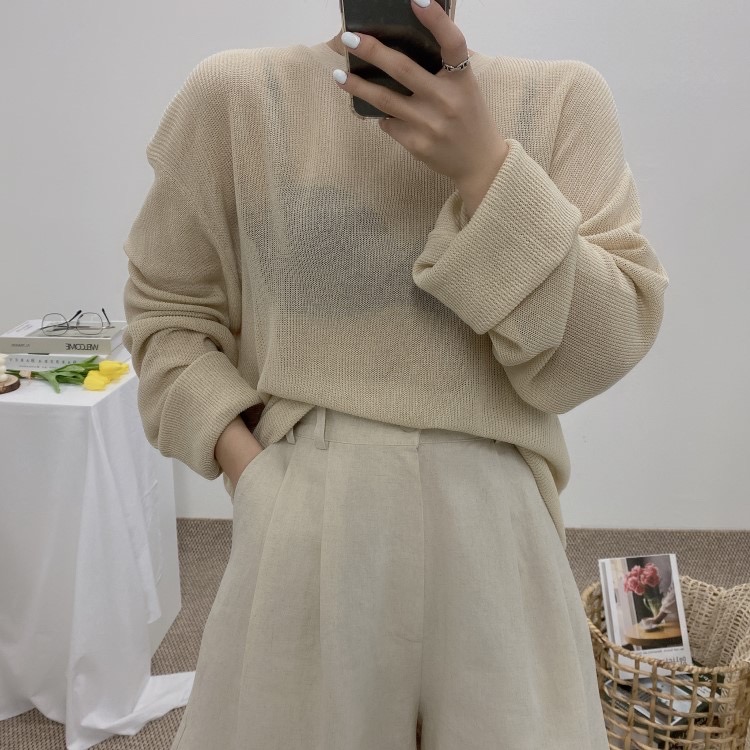 여자 긴팔 시스루 여름 니트 티