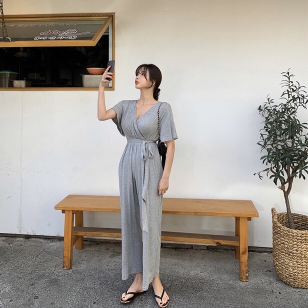 (새상품)(무배)찰랑 반팔 랩 점프수트