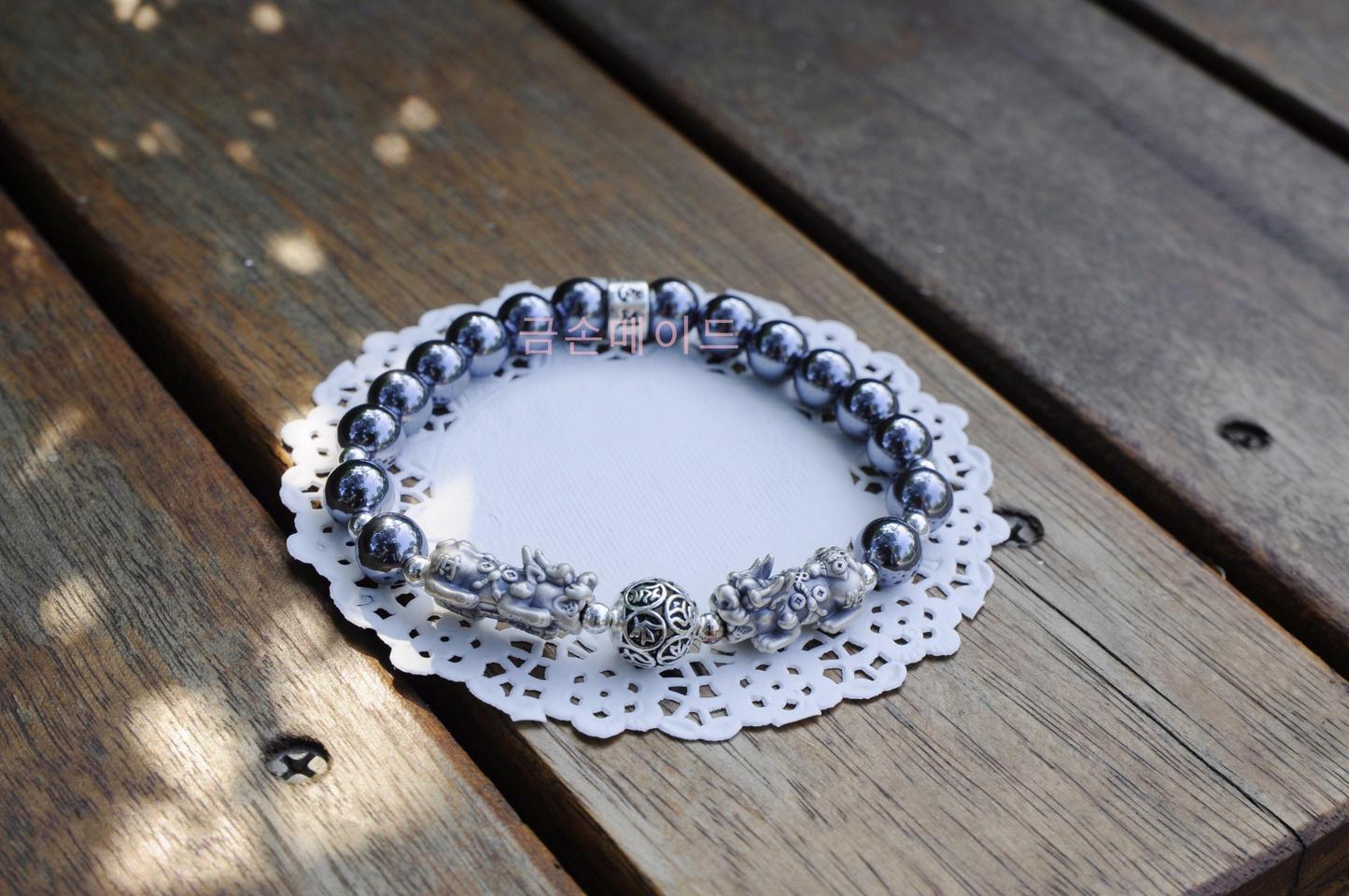비휴팔찌 재물운 소원팔찌 실버925 엔틱 테라헤르츠팔찌 건강팔찌 8mm