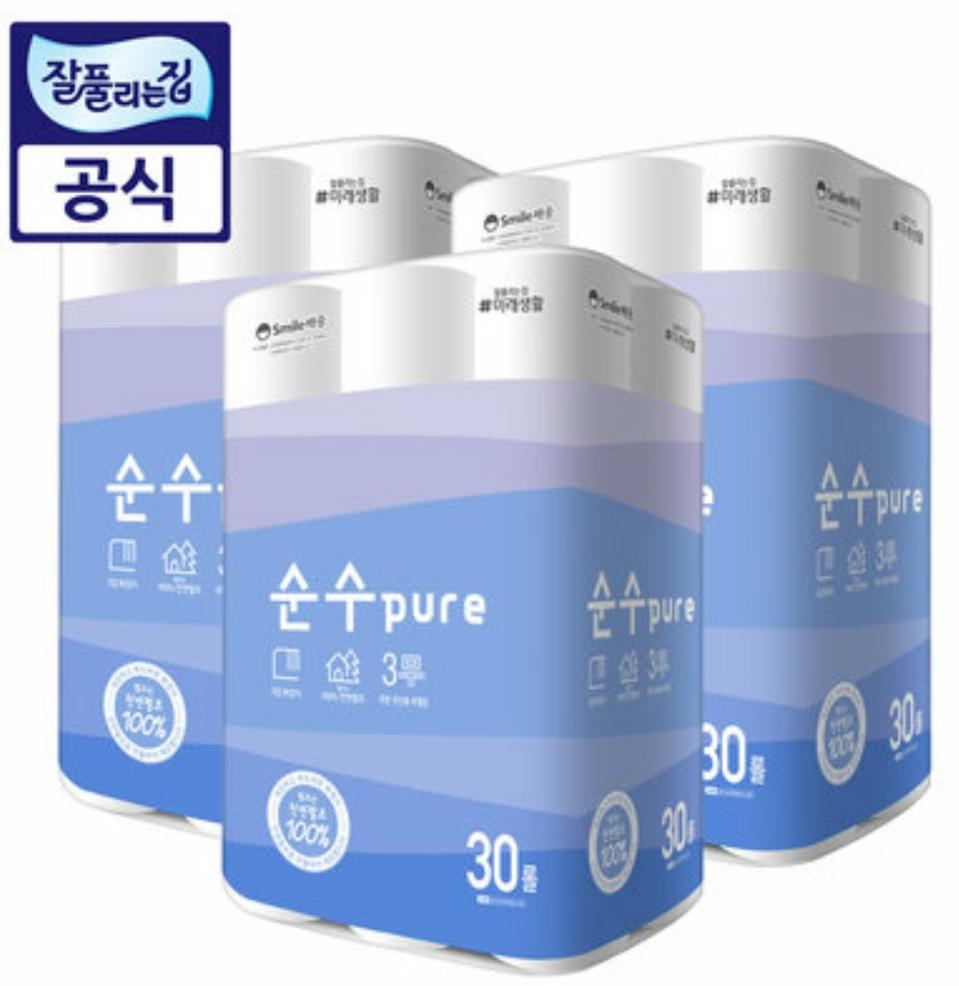 순수pure천연펄프 25m30롤 x 3팩