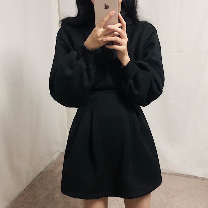 꾸안꾸 기모 도톰 미니 플레어 트레이닝 후드 원피스