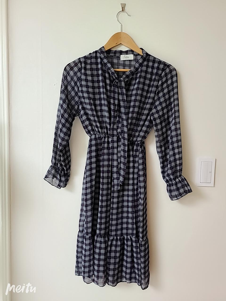 네이비 체크 롱원피스