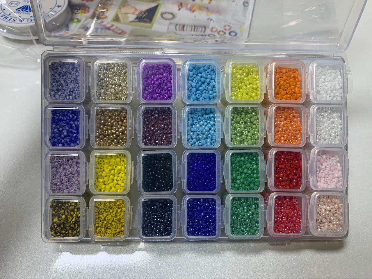 비즈DIY 만들기 28색세트(보관함 우레탄줄 바늘포함) 비즈공예 비즈재료